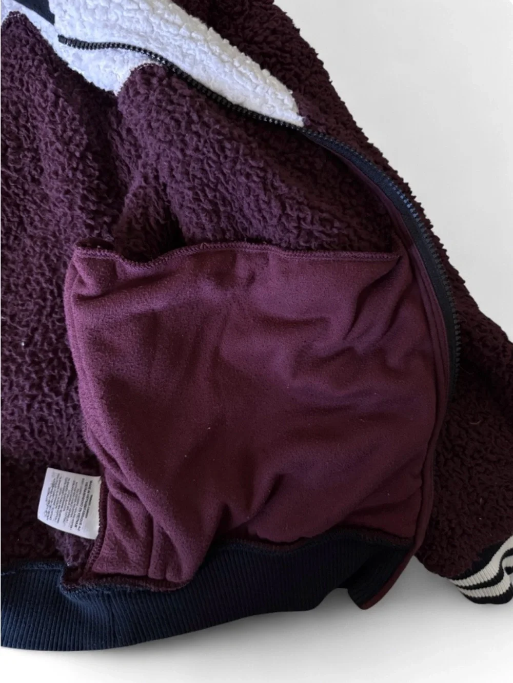 Nike Women's Burgundy and White Sherpa Bomber Jacket